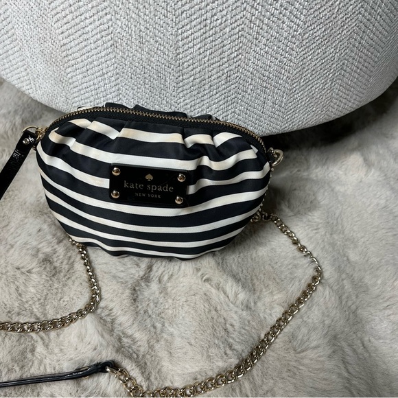 Kate Spade Black White Stripe Satin Crossbody Bag Chain Strap Small Purse - Picture 15 of 15